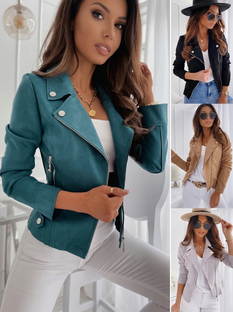 Slim-fit casual jacket with faux fur, zipper and button trim