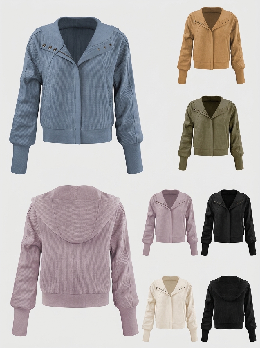 Paneled zip-up cropped hoodie with relaxed fit