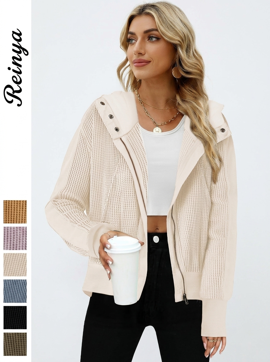Paneled zip-up cropped hoodie with relaxed fit