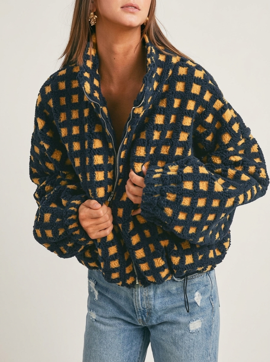 Lamb Wool Fleece Plaid Coat