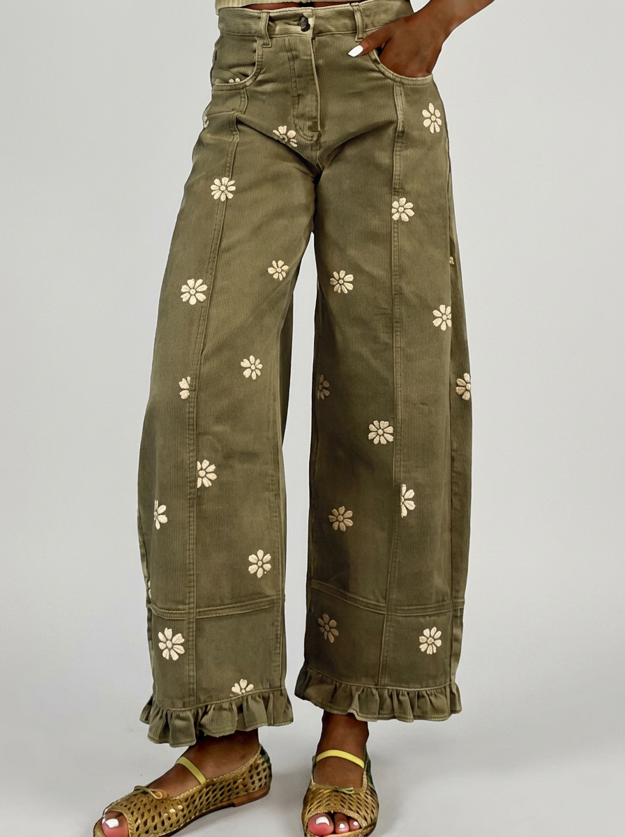 Floral print wide-leg pants