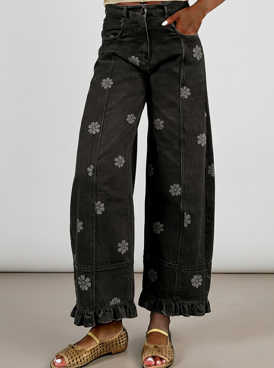 Floral print wide-leg pants