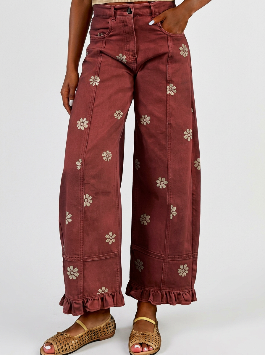 Floral print wide-leg pants