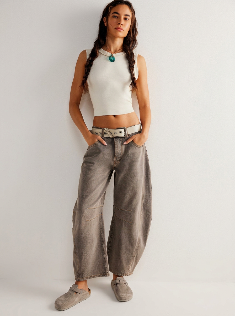 Unique Drape Washed Loose Straight Wide-Leg Jeans