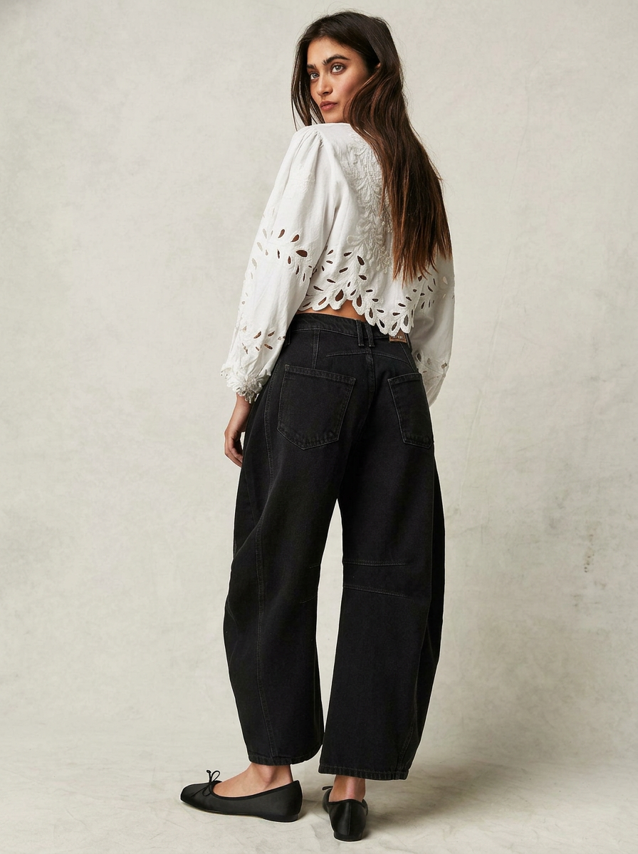 Unique Drape Washed Loose Straight Wide-Leg Jeans