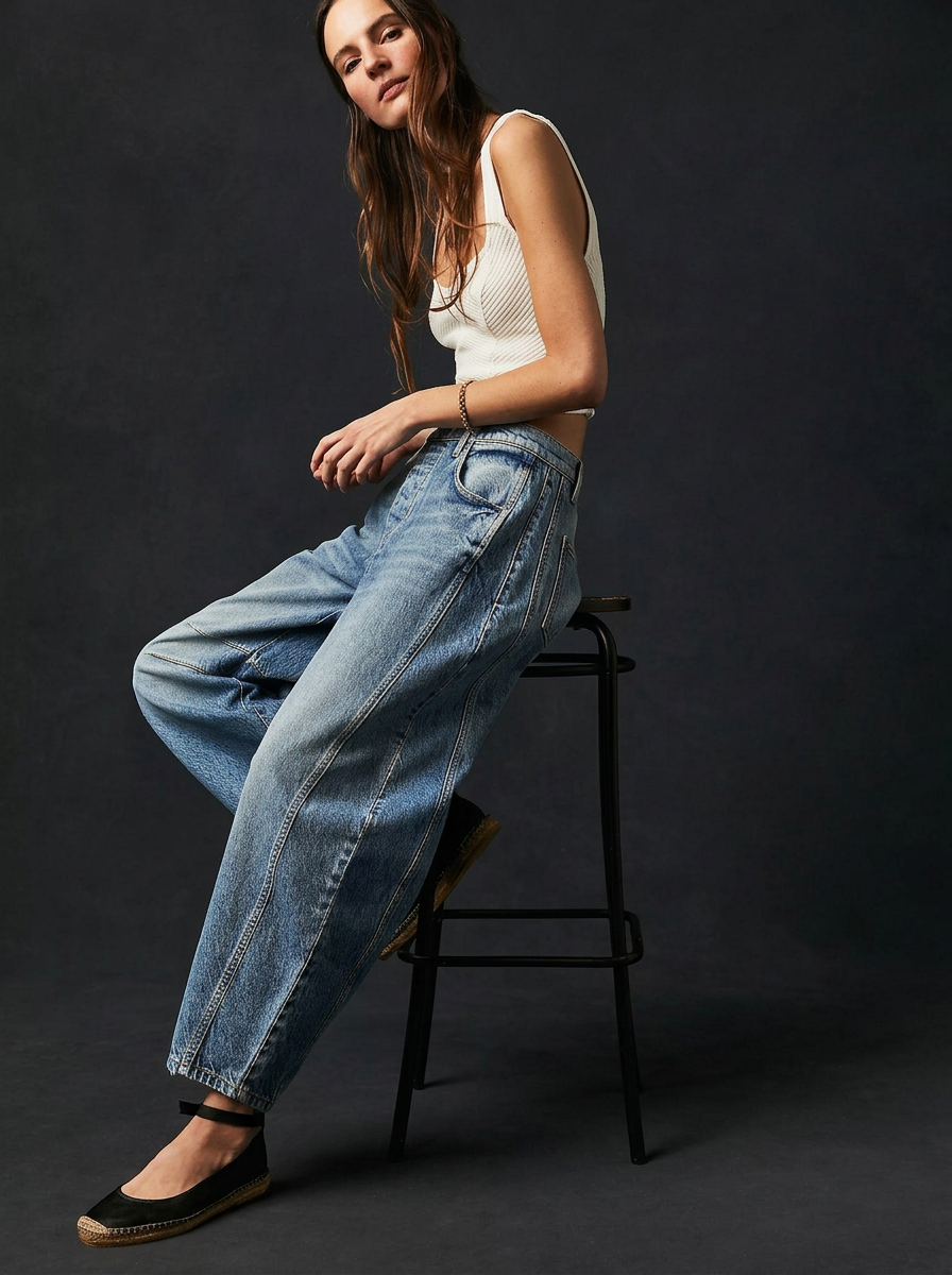 Unique Drape Washed Loose Straight Wide-Leg Jeans