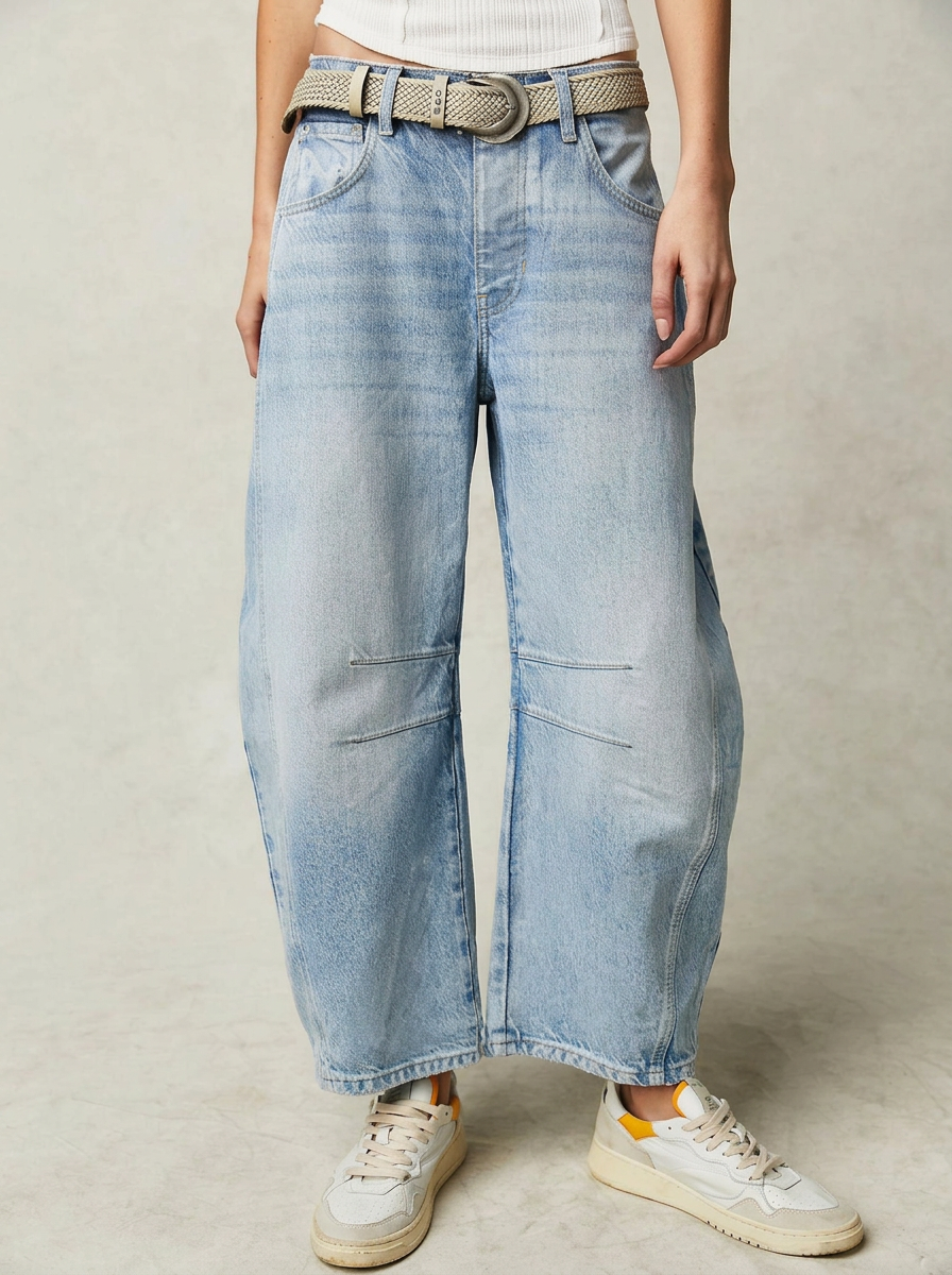 Niche Drape Loose Straight Wide-Leg Washed Jeans