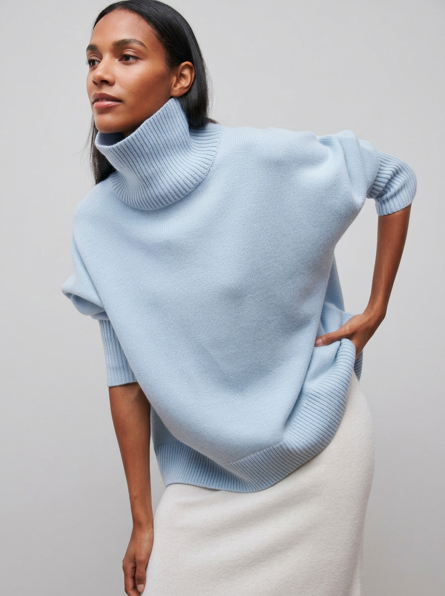Solid Color Turtleneck Loose Knit Sweater