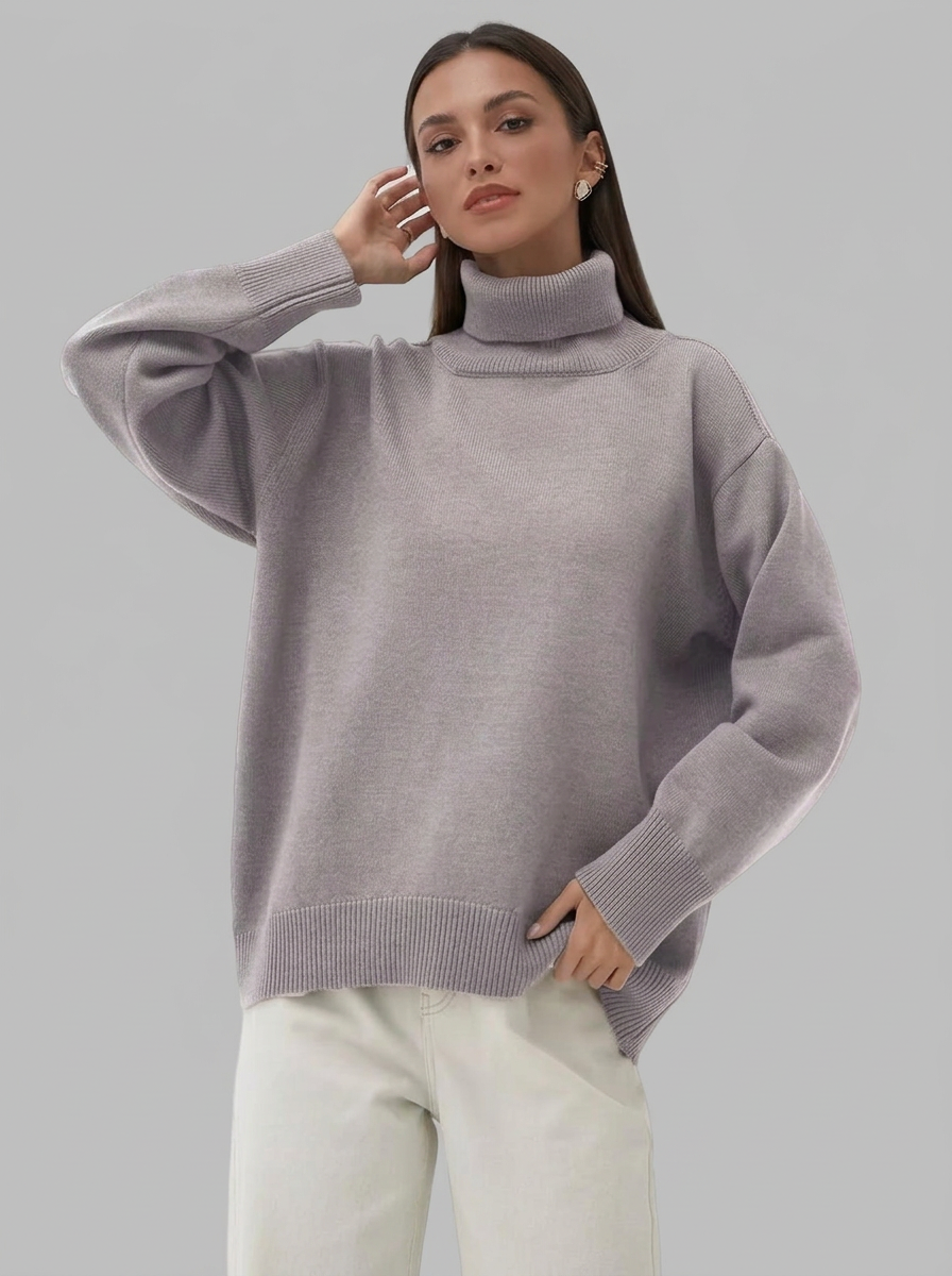Solid Color Turtleneck Loose Knit Sweater