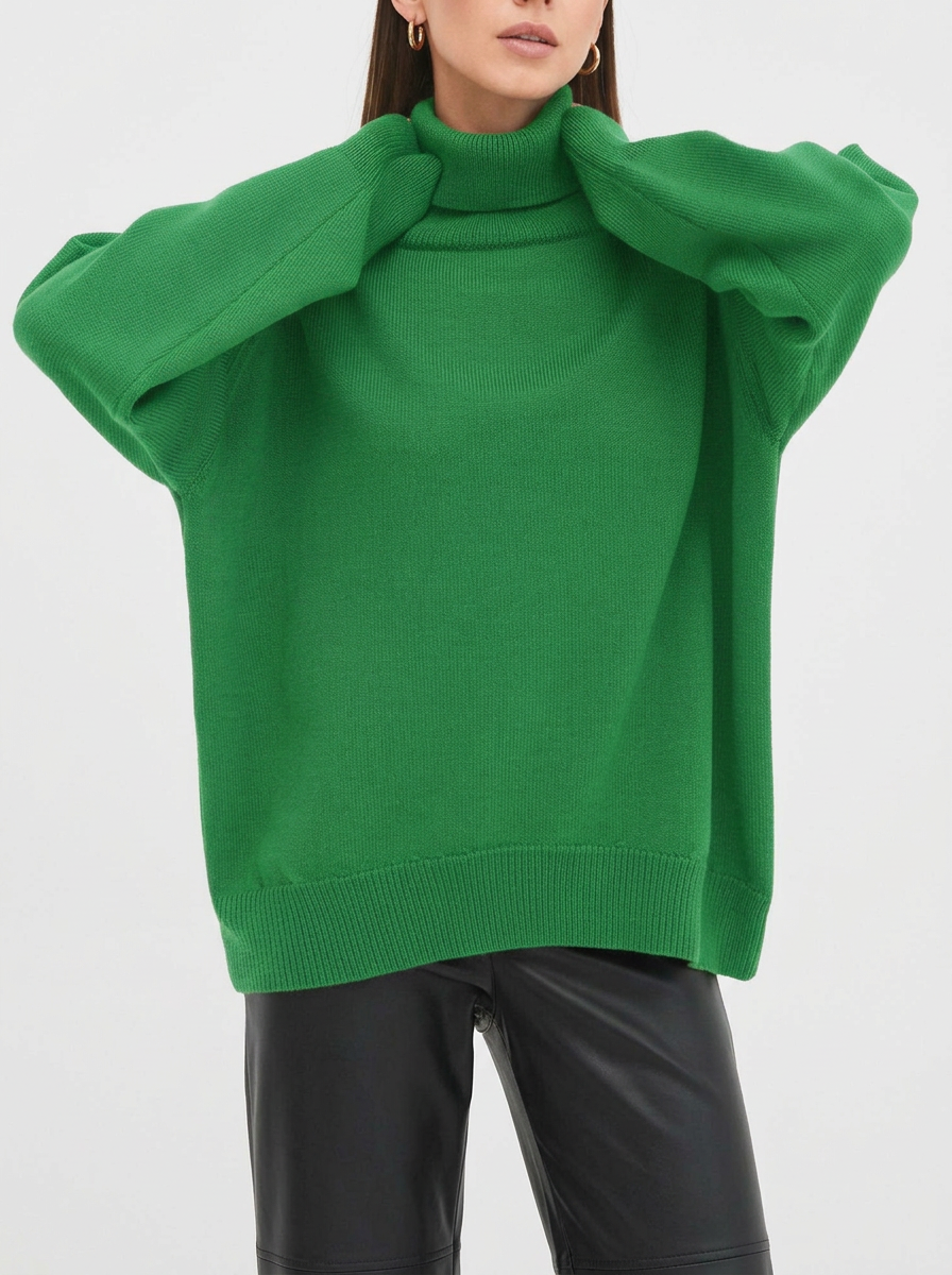 Solid color turtleneck loose fit versatile knit sweater