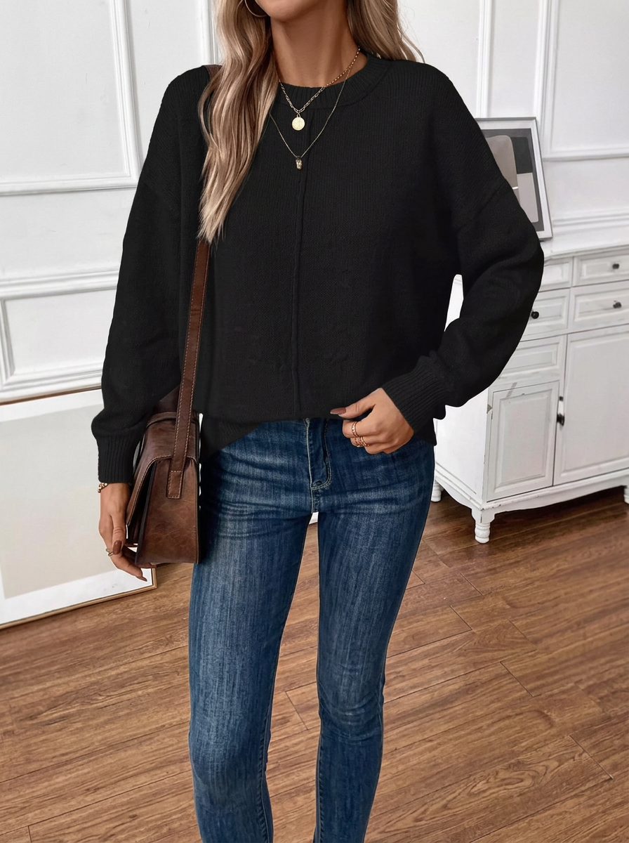 Solid color knit pullover sweater, casual style