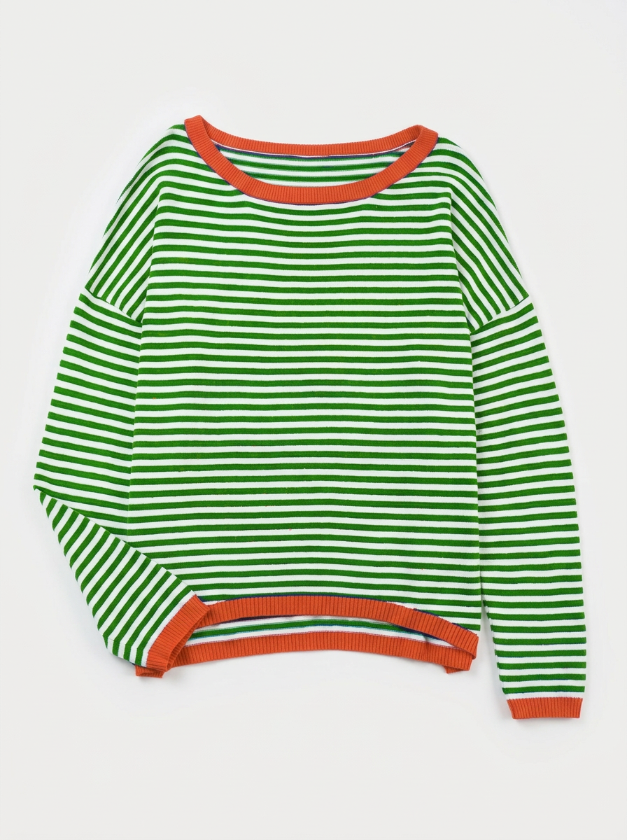 Crew Neck Striped Color-Block Long Sleeve Casual Sweater