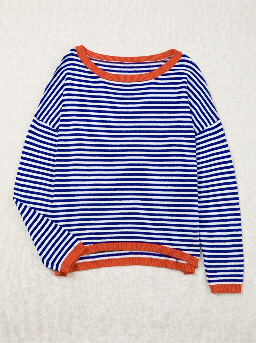 Crew Neck Striped Color-Block Long Sleeve Casual Sweater