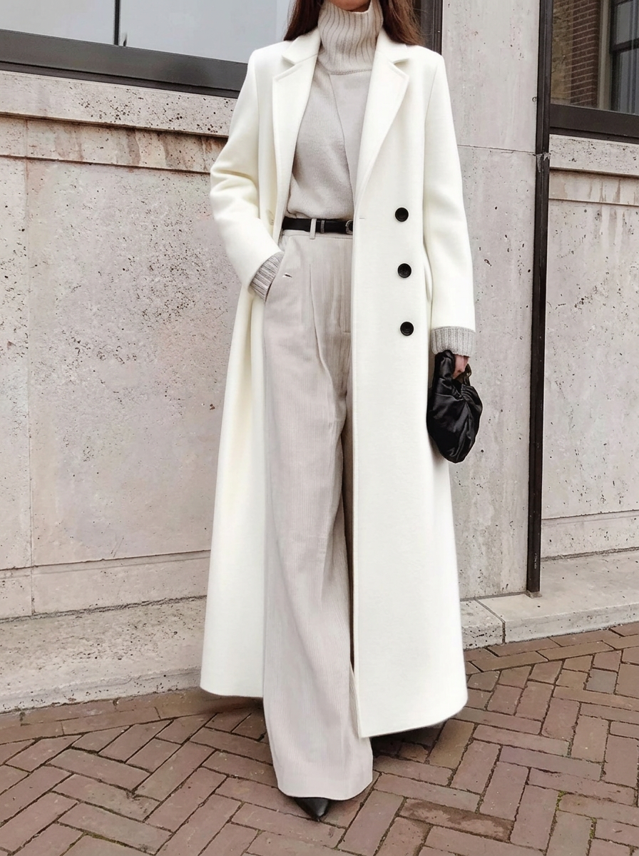 Casual long warm wool-blend coat