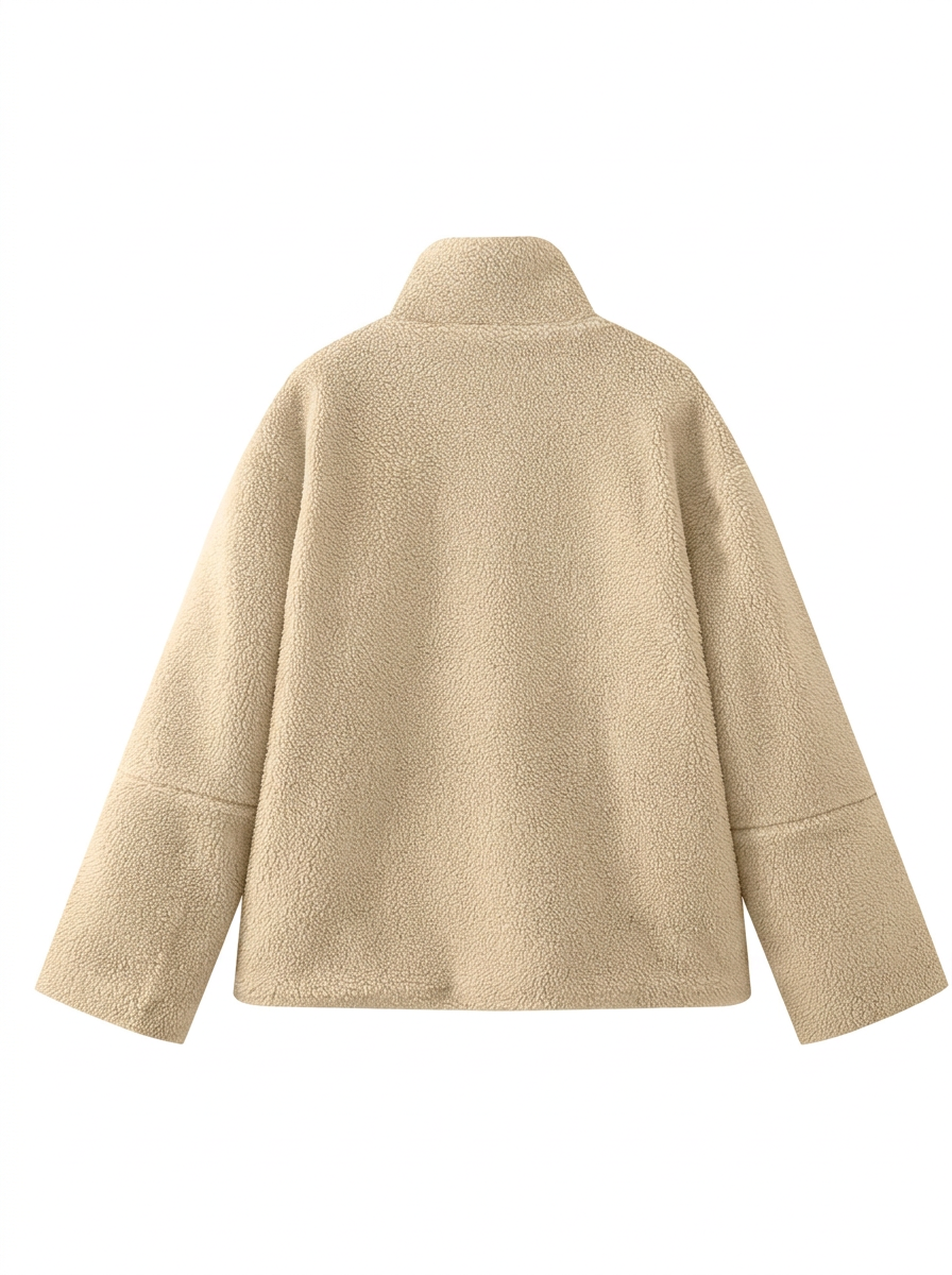 Lamb Fleece Solid Color High Neck Coat - Warm & Cozy