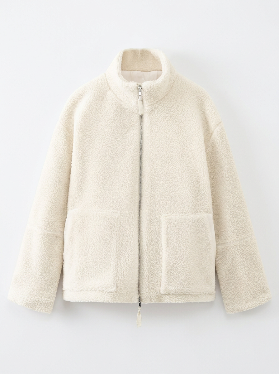 Lamb Fleece Solid Color High Neck Coat - Warm & Cozy