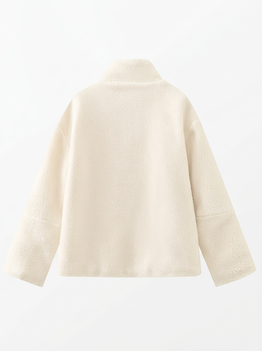 Lamb Fleece Solid Color High Neck Coat - Warm & Cozy