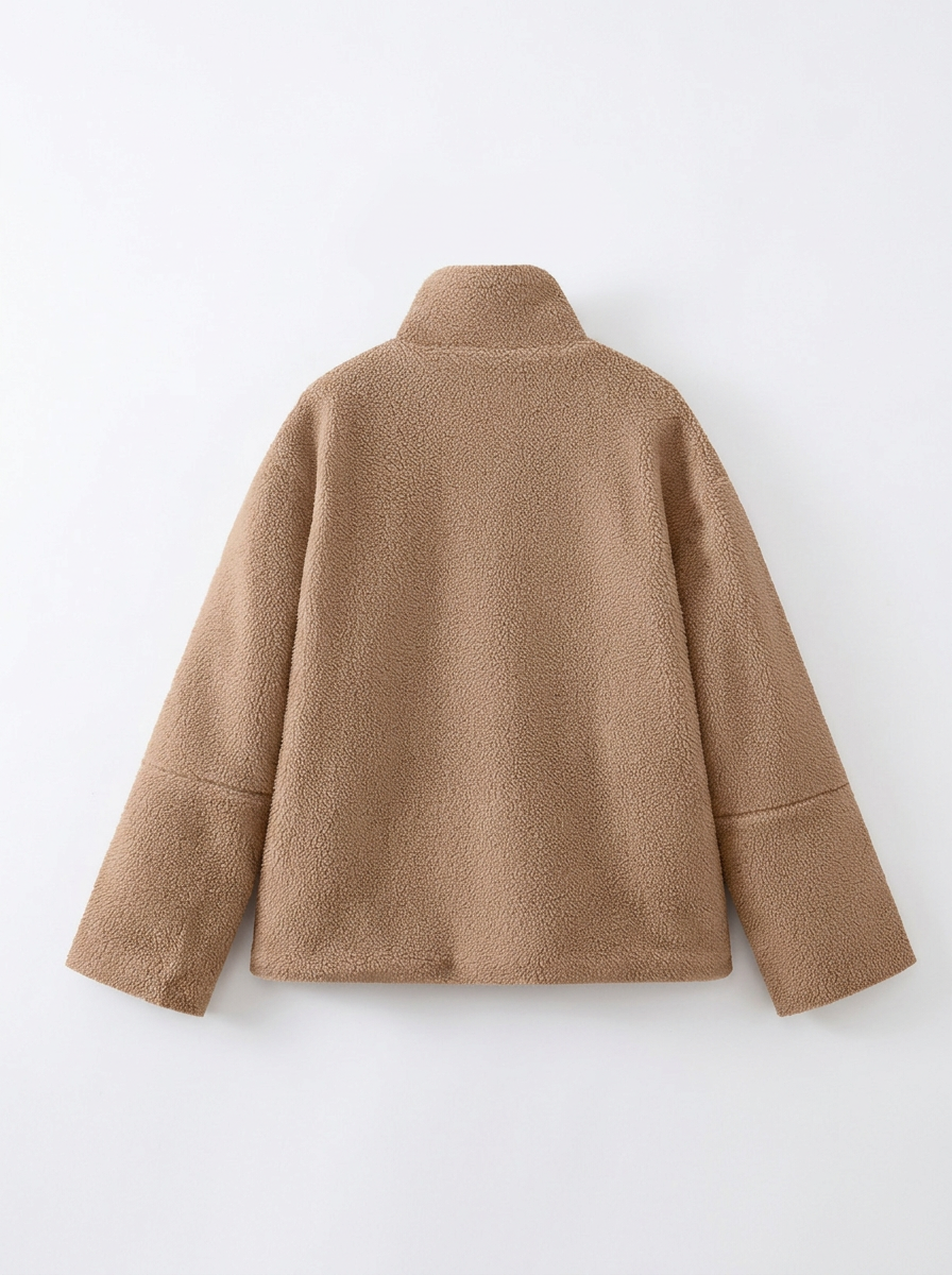 Lamb Fleece Solid Color High Neck Coat - Warm & Cozy
