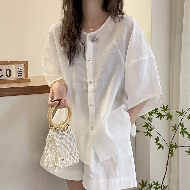 Dopamine Solid Color Plus Size Short Sleeve Shirt