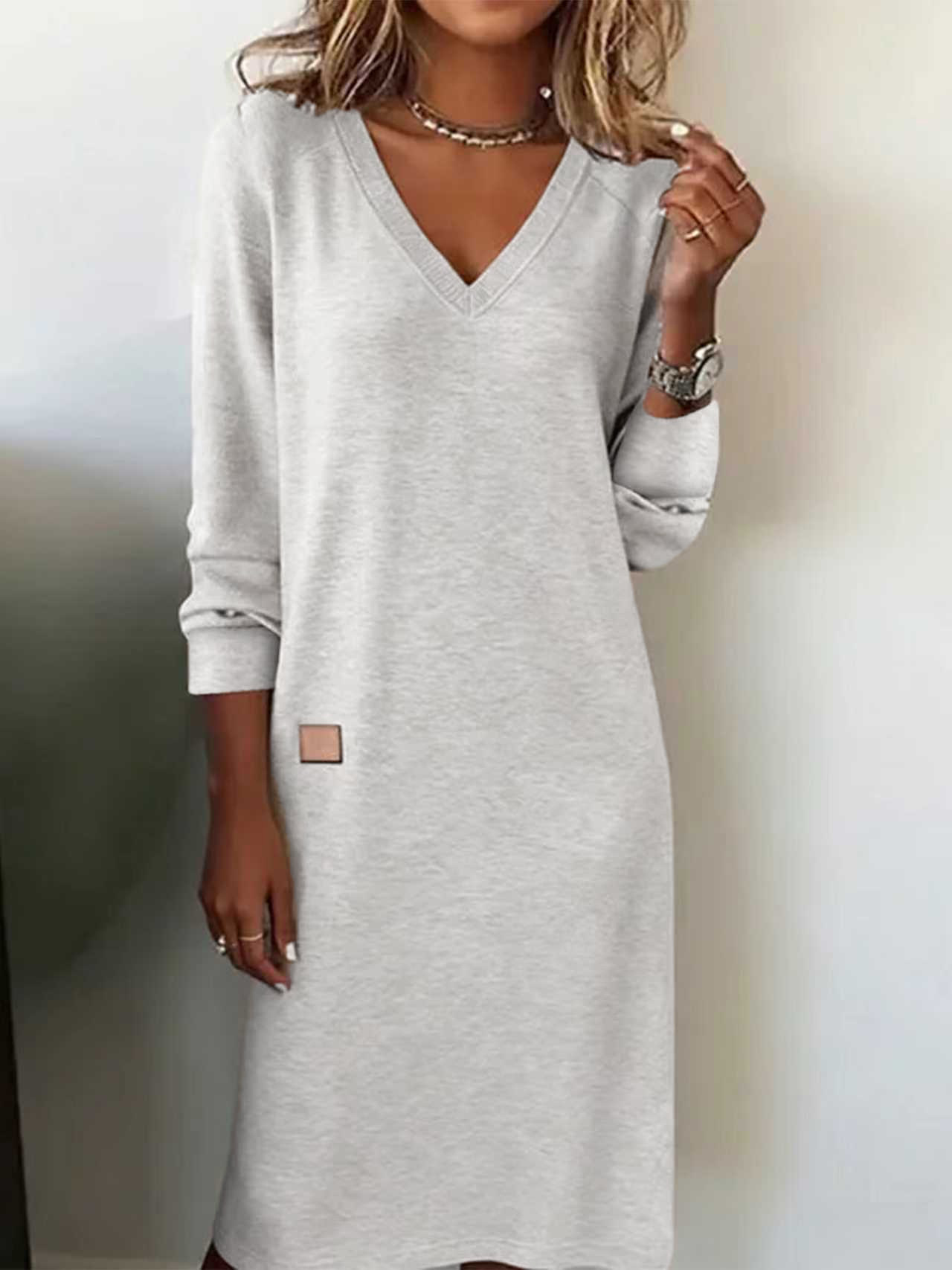 V-neck long fitted bodycon dress