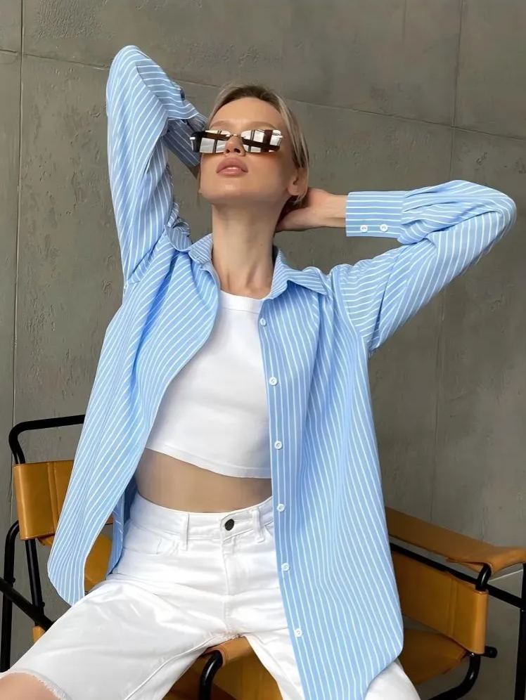 Casual striped long-sleeve shirt for women
