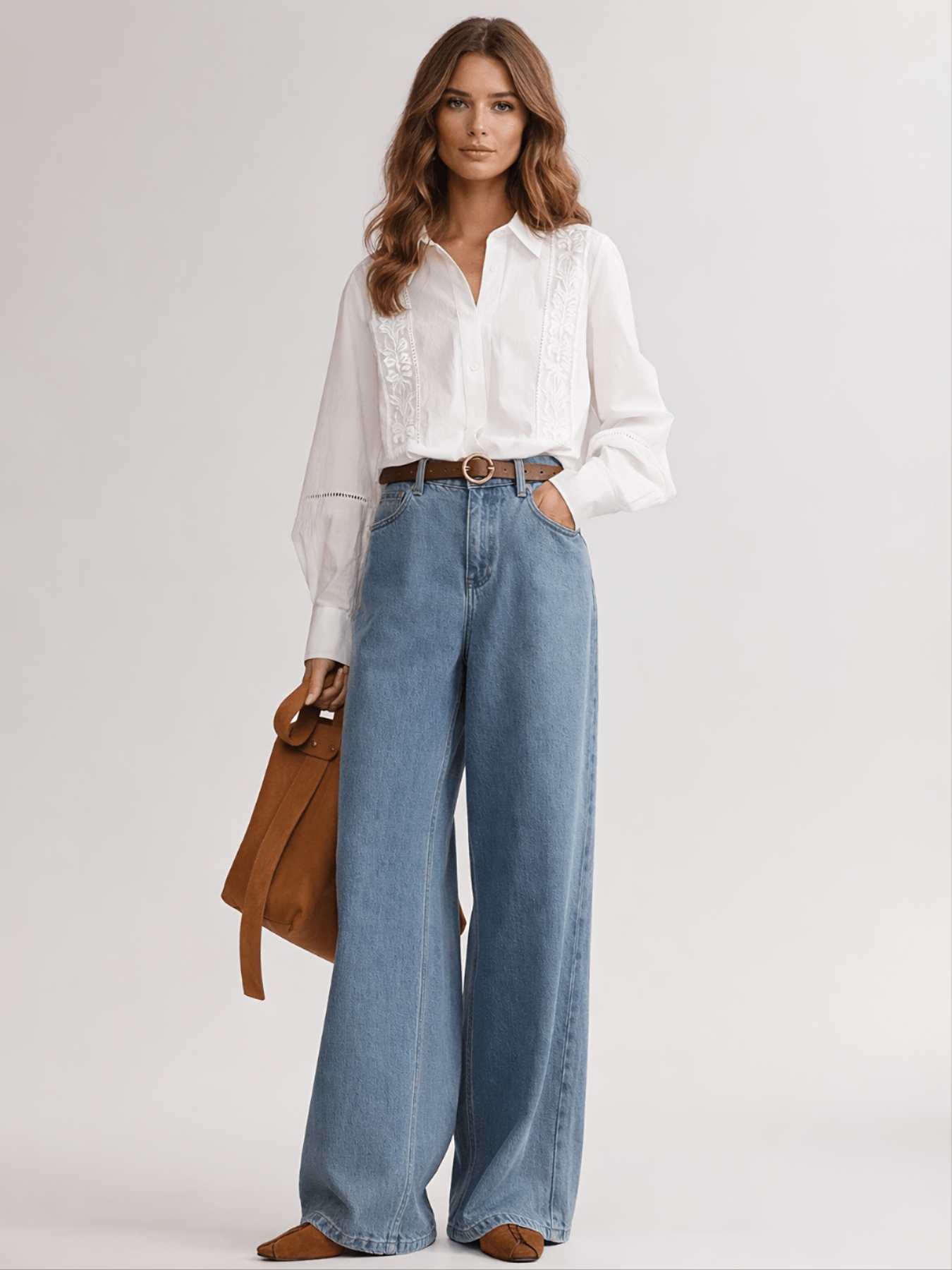 Embroidered Lantern Sleeve White Blouse for Work & Daily Wear