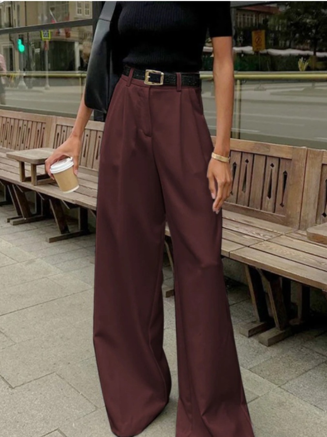White high-waist casual trousers, loose fit, simple office style, suit pants