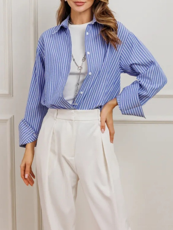 Casual striped long-sleeve shirt for women