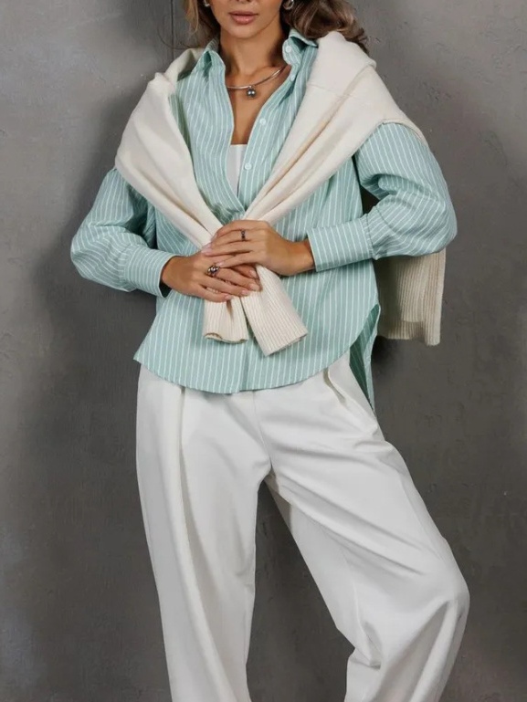 Casual striped long-sleeve shirt for women