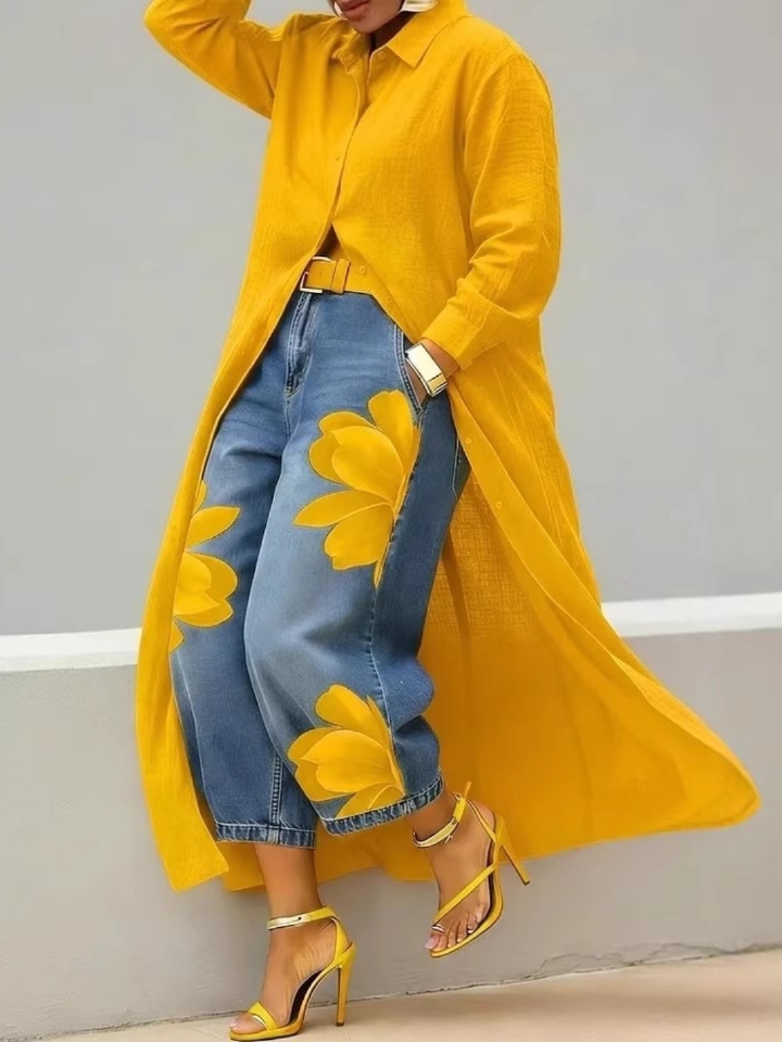 Women's casual loose-fit slimming solid single-breasted long-sleeve shirt