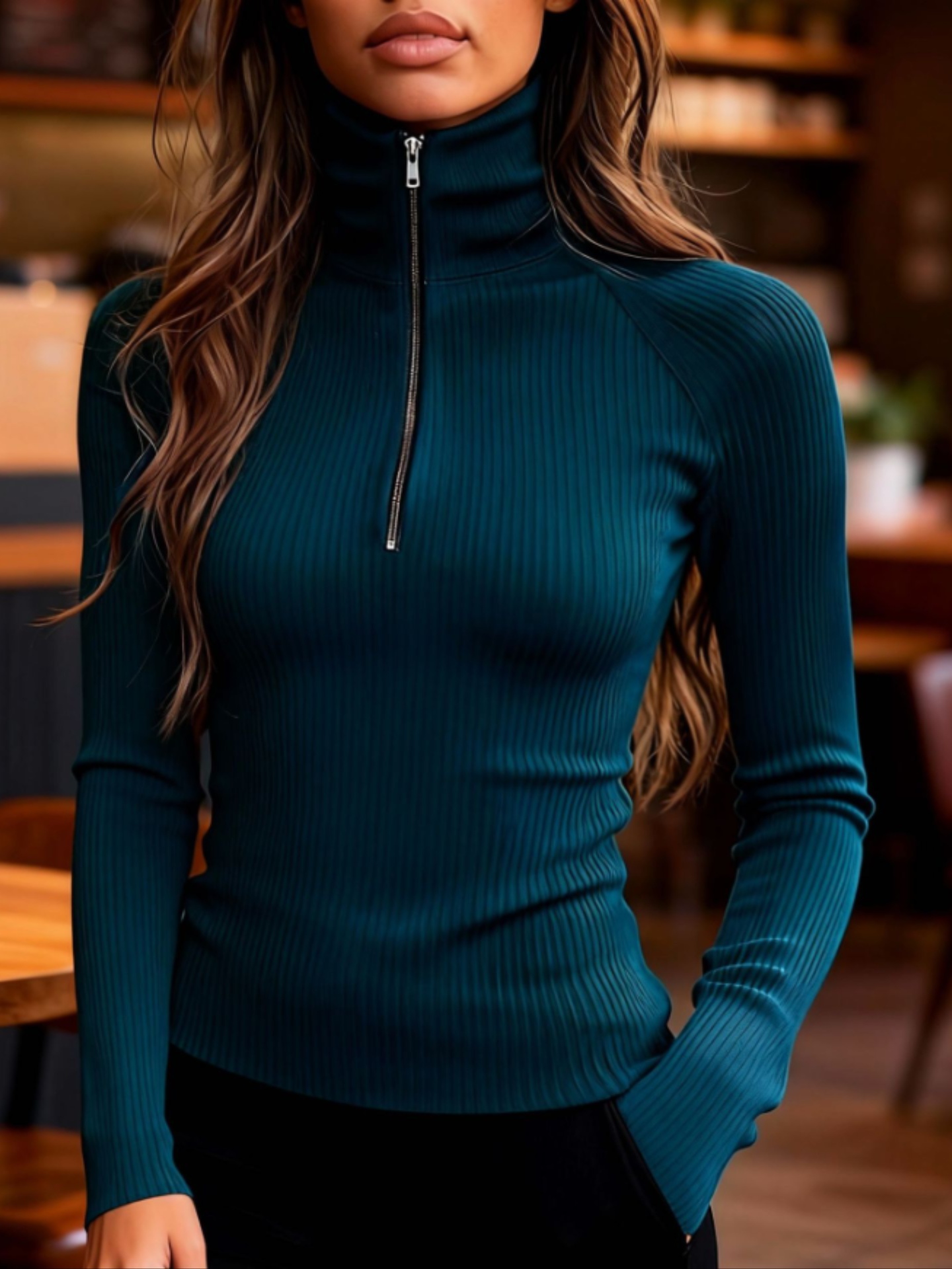 Mock Neck Slim Fit Knit Top