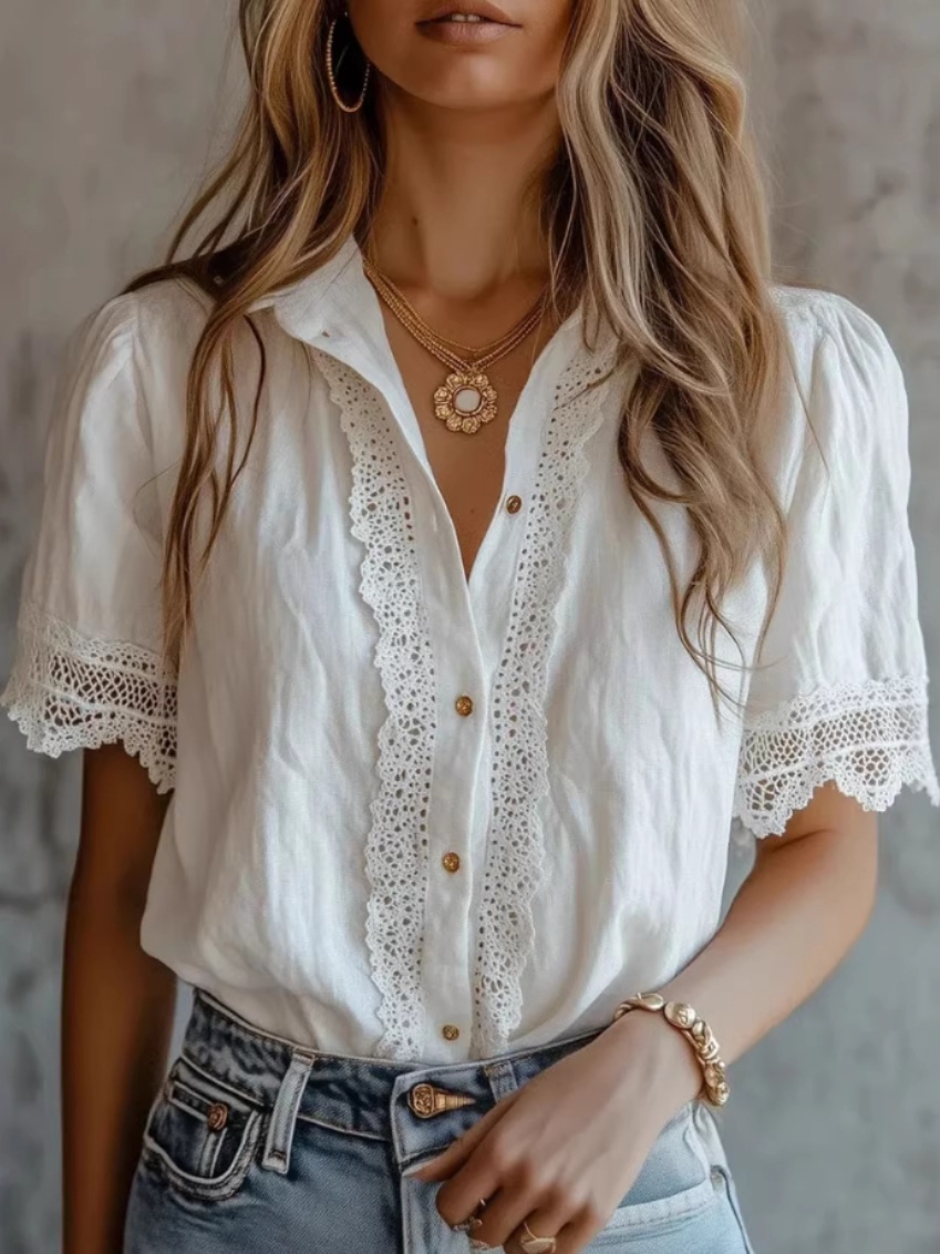 Loose lace short sleeve top