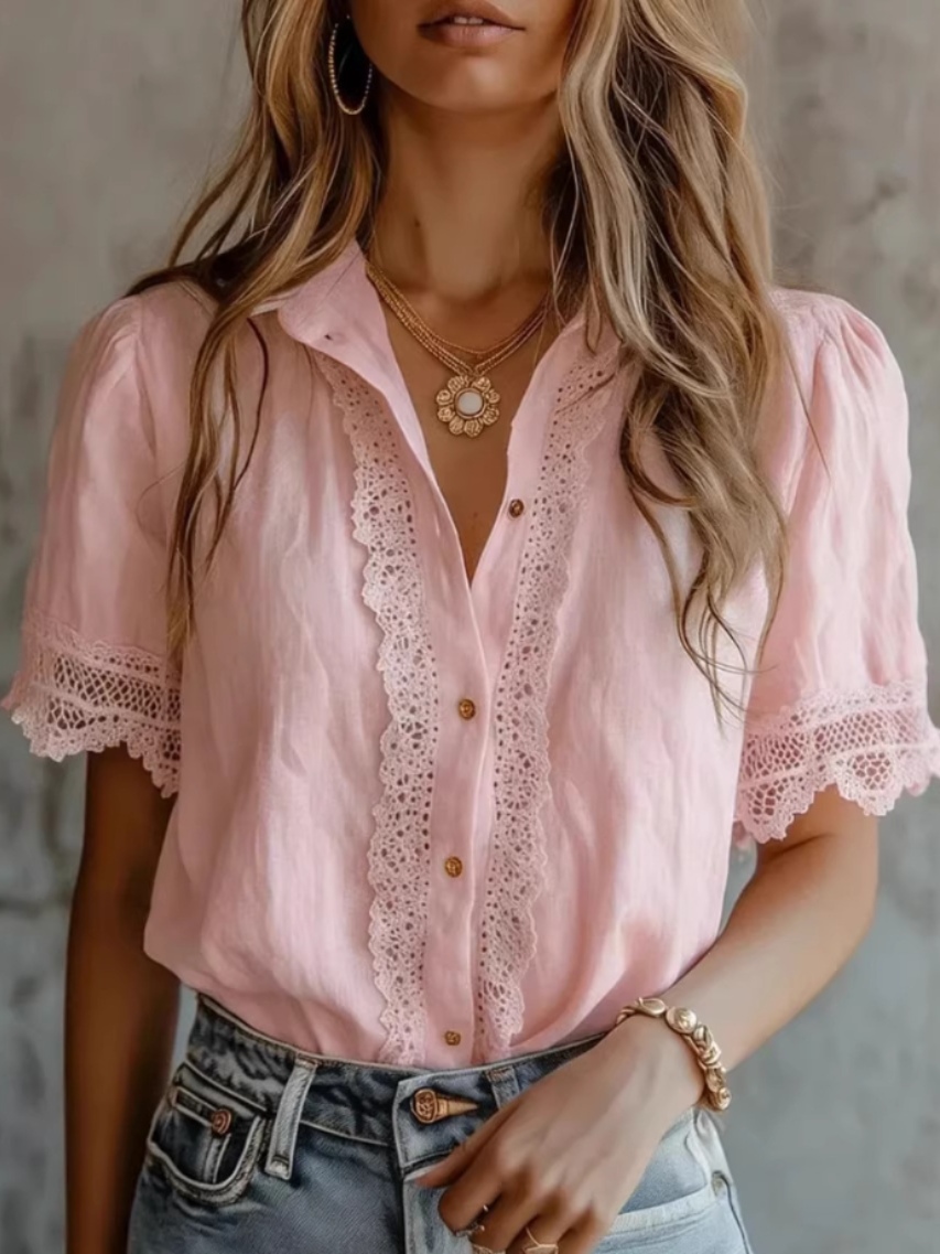 Loose lace short sleeve top
