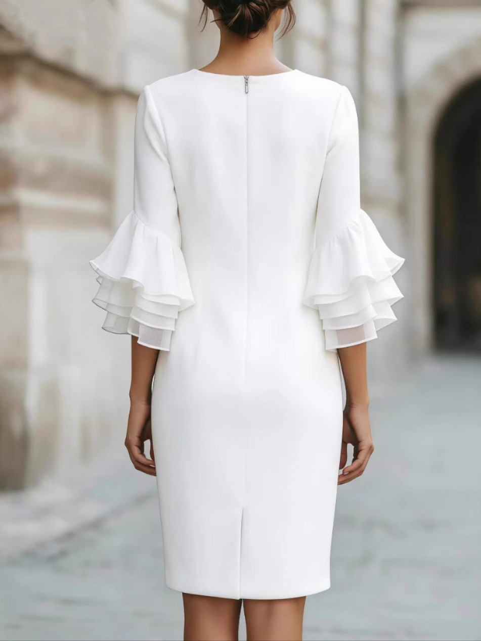 Elegant ruffled trumpet sleeve fitted dress