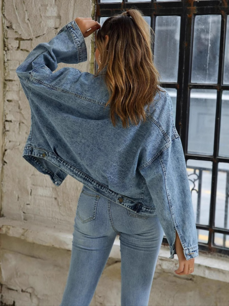 Vintage Casual Loose Denim Jacket with Large Pockets