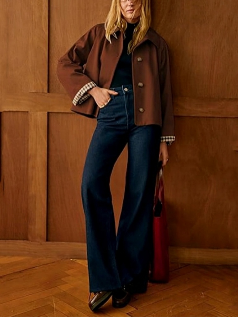 Short button-down collar casual trench coat