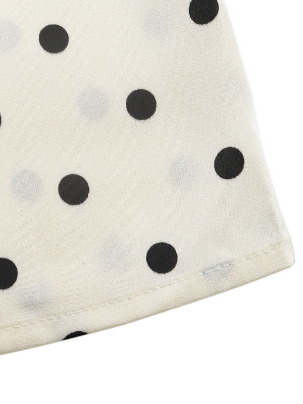 French Vacation Style Puff Sleeve Polka Dot Lace V-Neck Dress