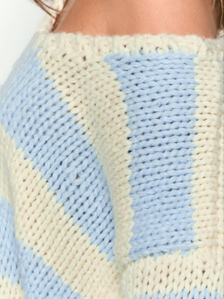 Off-Shoulder Striped Knit Sweater, Relaxed Fit
