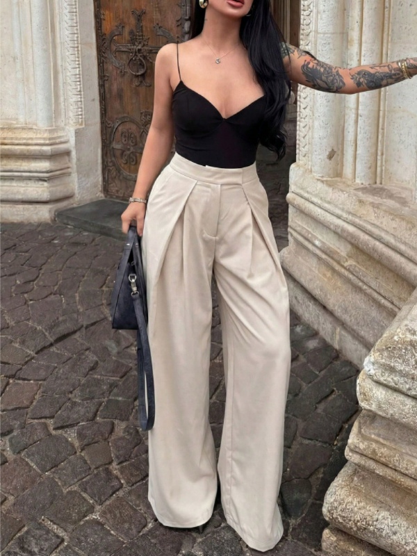High-Waist Pleated Wide-Leg Loose Casual Suit Trousers