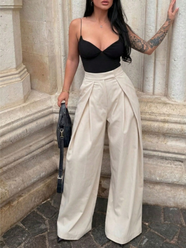 High-Waist Pleated Wide-Leg Loose Casual Suit Trousers