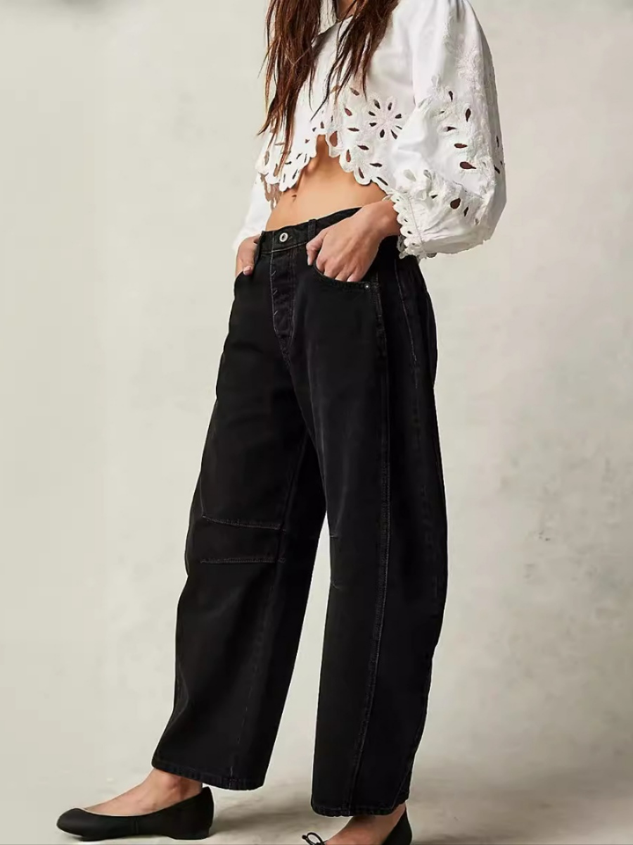 Niche Drape Loose Straight Wide-Leg Washed Jeans