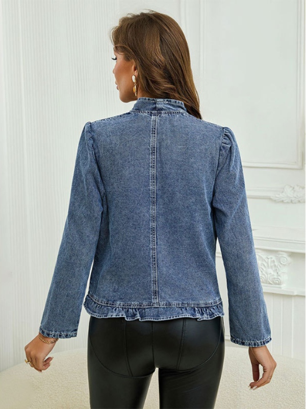 Buttonless Ruffle Denim Jacket