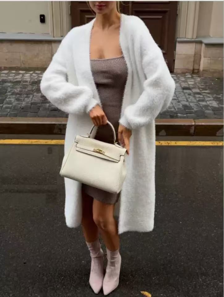 Solid Color Mink Velvet Long Loose Knit Cardigan