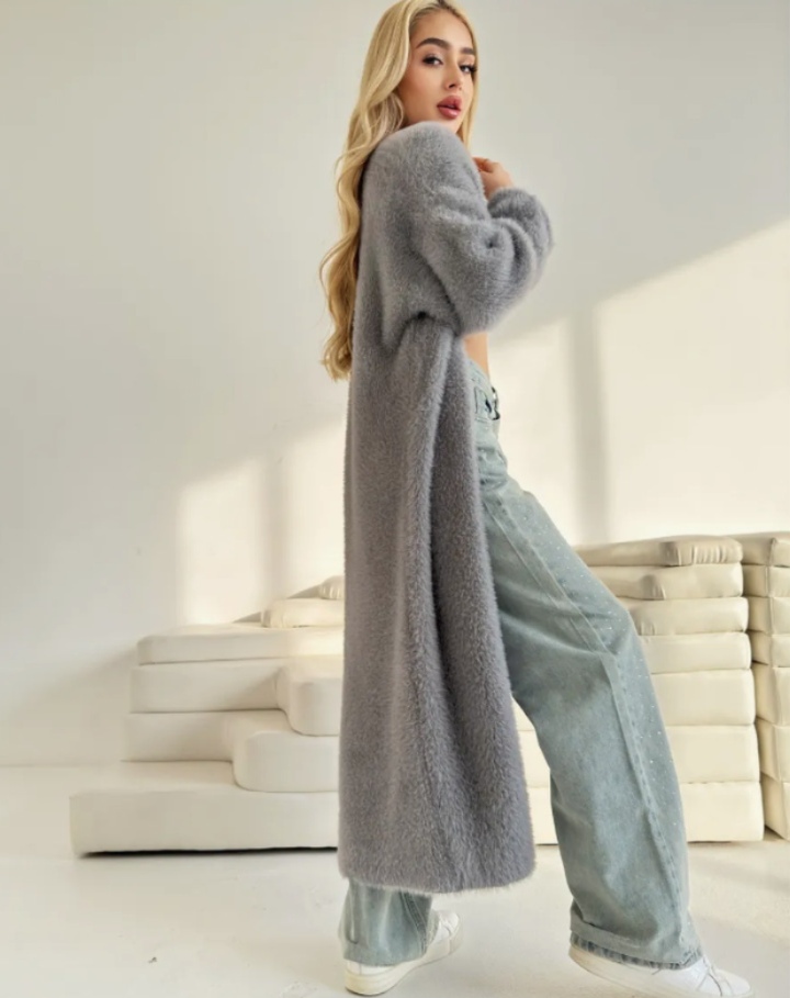 Solid Color Mink Velvet Long Loose Knit Cardigan
