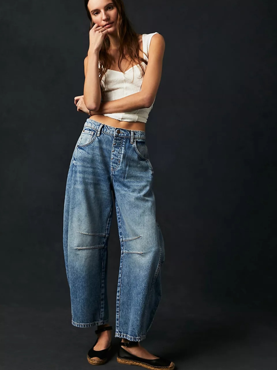 Niche Drape Loose Straight Wide-Leg Washed Jeans