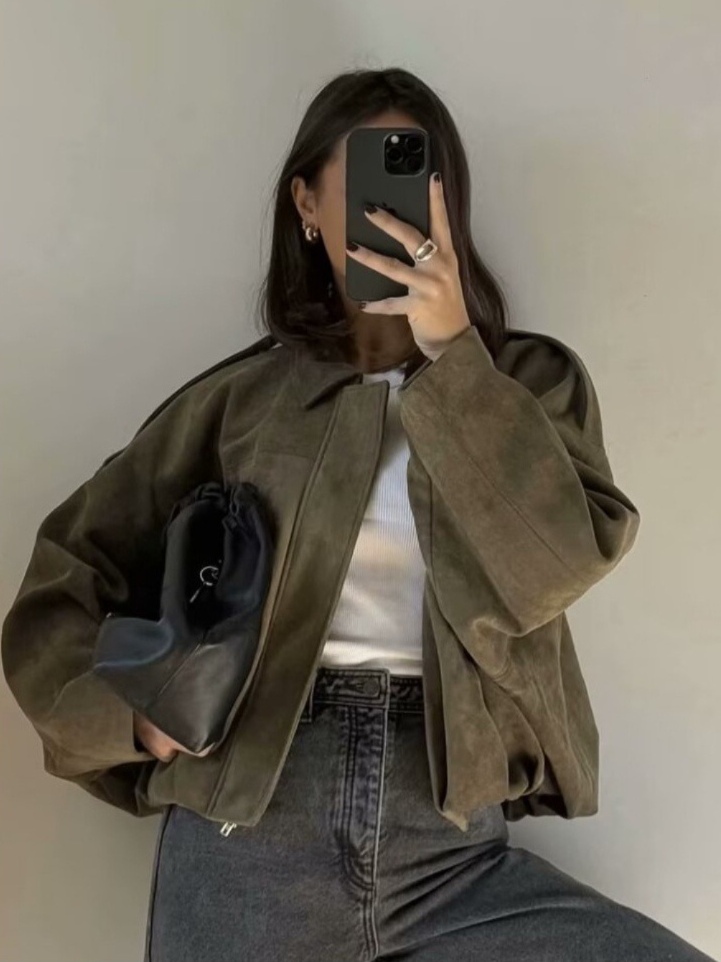 Suede-Finish Bomber Jacket