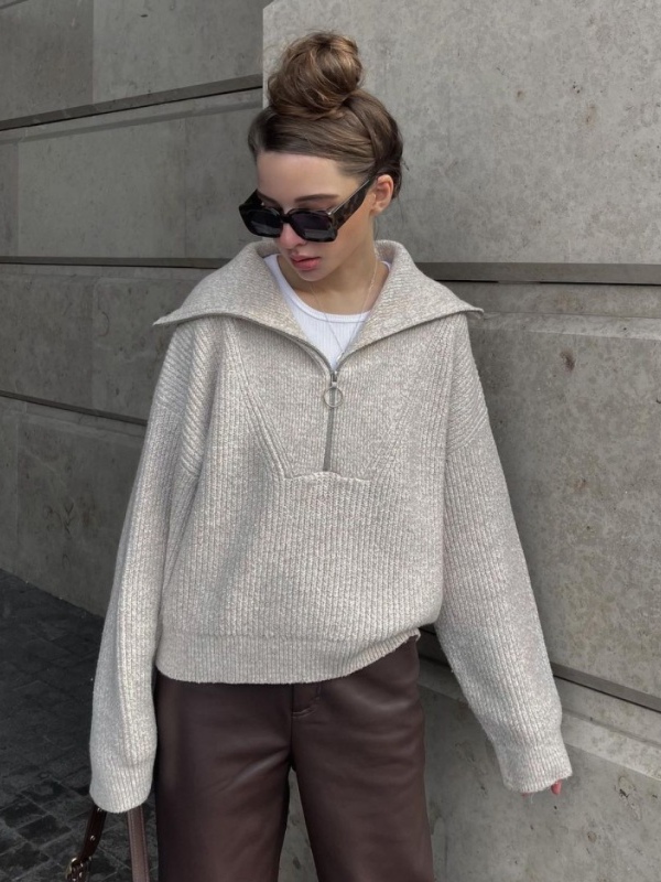 Vintage Loose Fit Knit Top with Folded V-Neck
