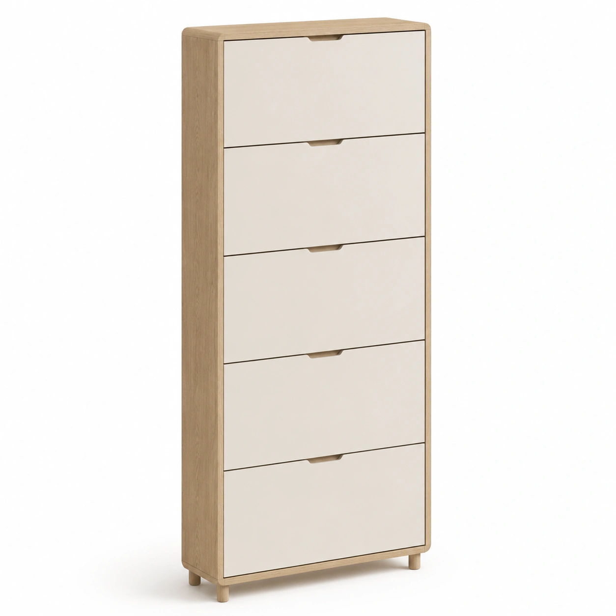 Zapatero vertical de 5 puertas abatibles acabado madera clara-Hausvella