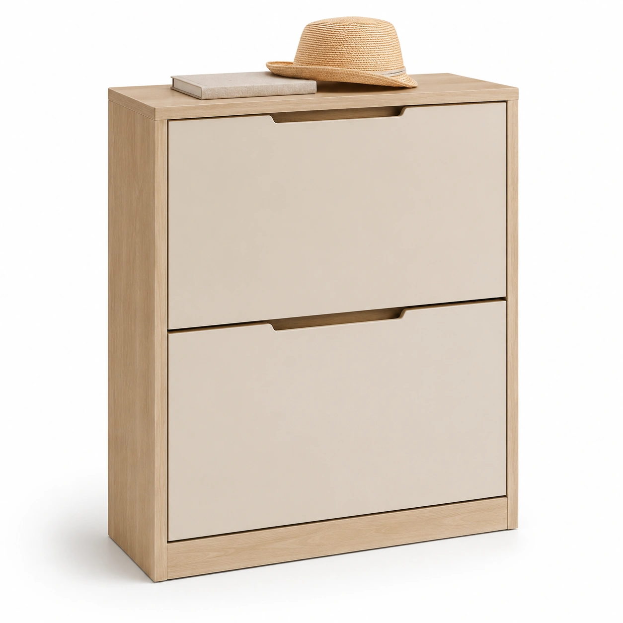 Zapatero de 2 compartimentos abatibles color madera y beige-Hausvella