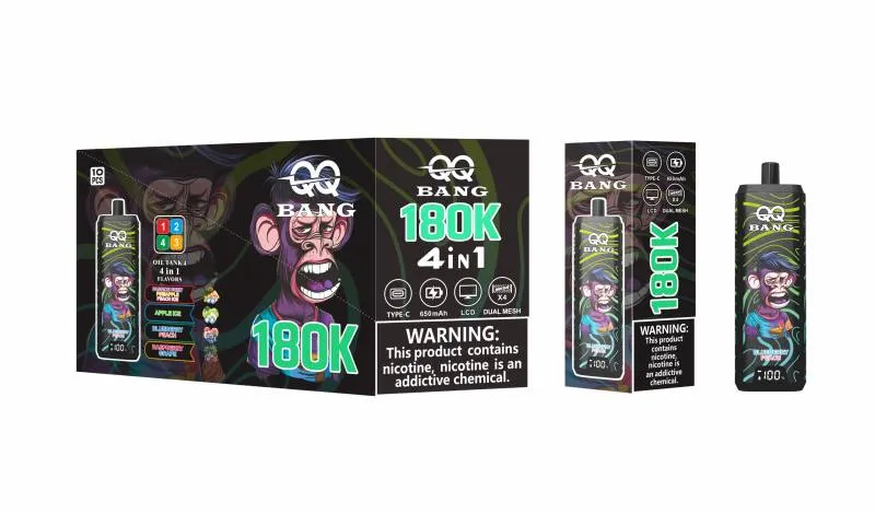 QQ BANG 180000 | 4-in-1 quad flavor, 180000 puffs, monkey design, bulk disposable vape 26 QQ BANG 180000 60ml 180k puff 14